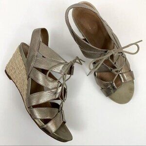 Clarks Artisan Metallic Lace Up Caged Espadrille Wedge Sandals Women’s 8